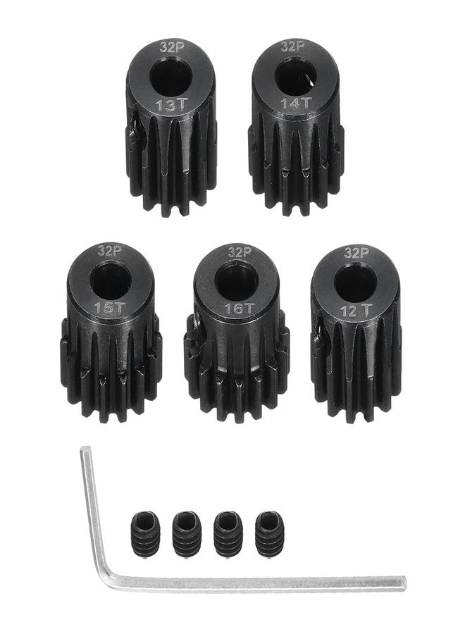 Rebower 5Pcs 32P Steel Pinion Gear Set 12T 13T 14T 15T 16T for 5mm Shaft Hardened Steel Pinion Gear with Screws and Hexagonal Wrench for RC Motor - Image 1